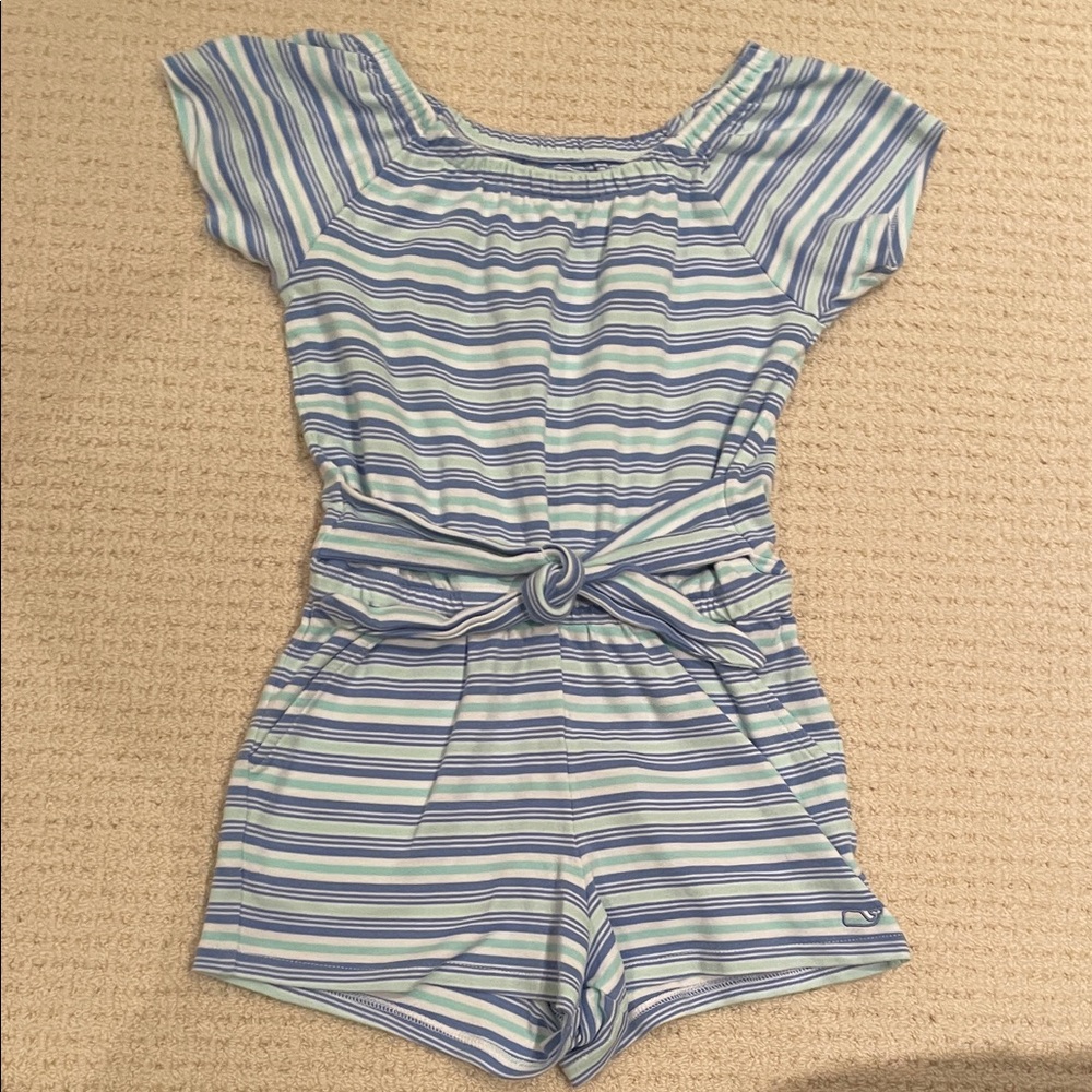 Vineyard Vines Blue and Green Striped Kids Romper